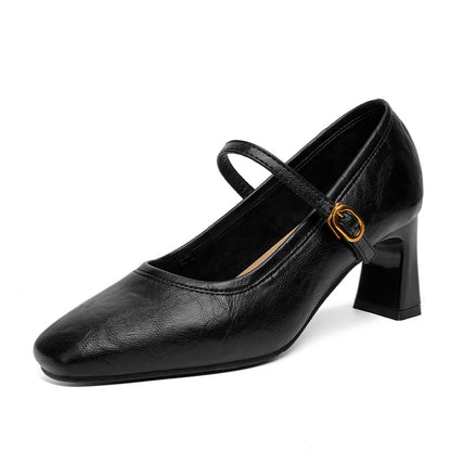 Zapatos de piel suave con tacón grueso – Nuevo