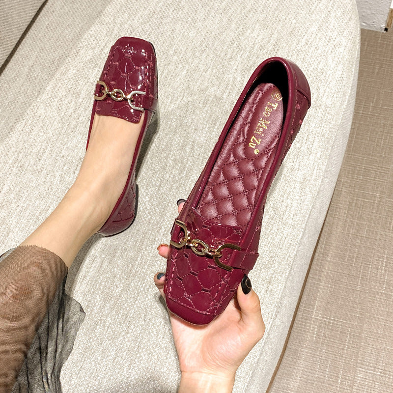 Zapatitos de cuero con punta cuadrada, suela suave y cómoda