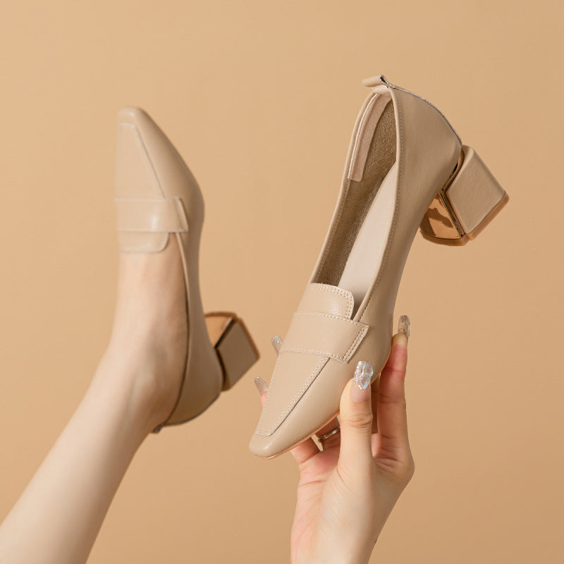 Tacones de piel genuina con tacón grueso y estilo elegante