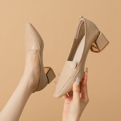 Tacones de piel genuina con tacón grueso y estilo elegante