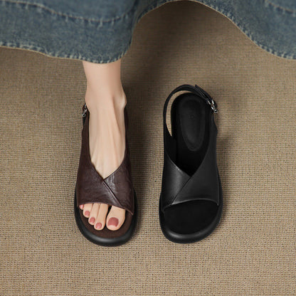 Sandalias planas de piel suave estilo inglés retro