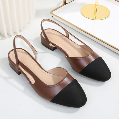 Sandalias de piel suave en dos tonos con tacón bajo