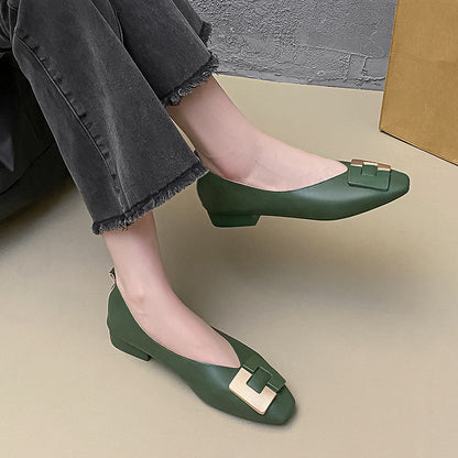 Zapatos de punta cuadrada – corte bajo, tacón bajo – Nuevo