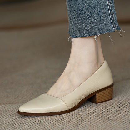 Zapatos de piel suave con punta afilada estilo francés