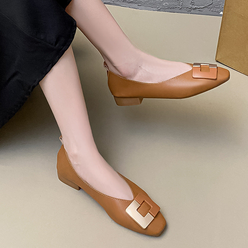 Zapatos de punta cuadrada – corte bajo, tacón bajo – Nuevo