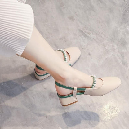 Zapatos casuales de tacón grueso con estilo francés elegante