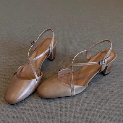 Sandalias de tacón alto con tiras cruzadas en piel de res