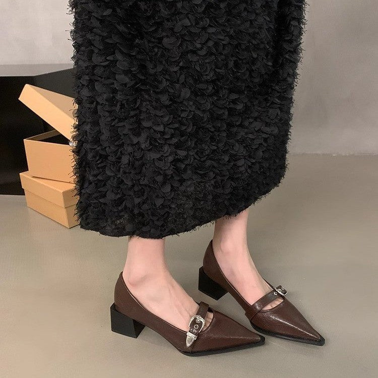 Zapatos de Tacón Bajo con Hebilla Elegantes