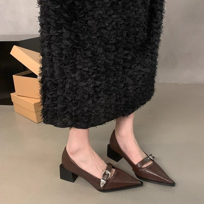 Zapatos de Tacón Bajo con Hebilla Elegantes