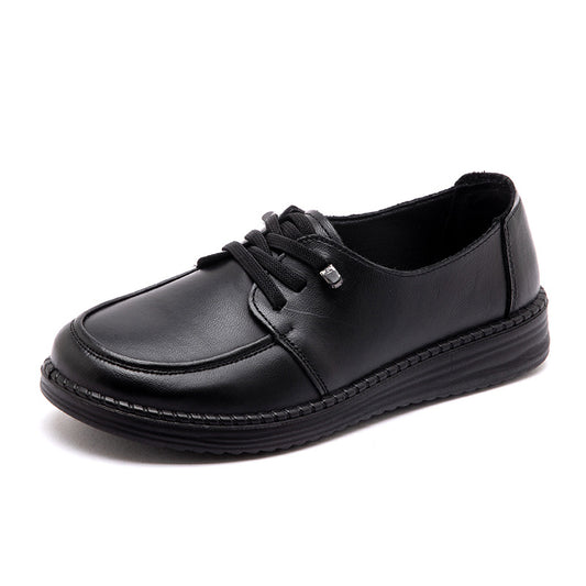 Zapatos para mujer de piel de res de segunda capa con punta redonda