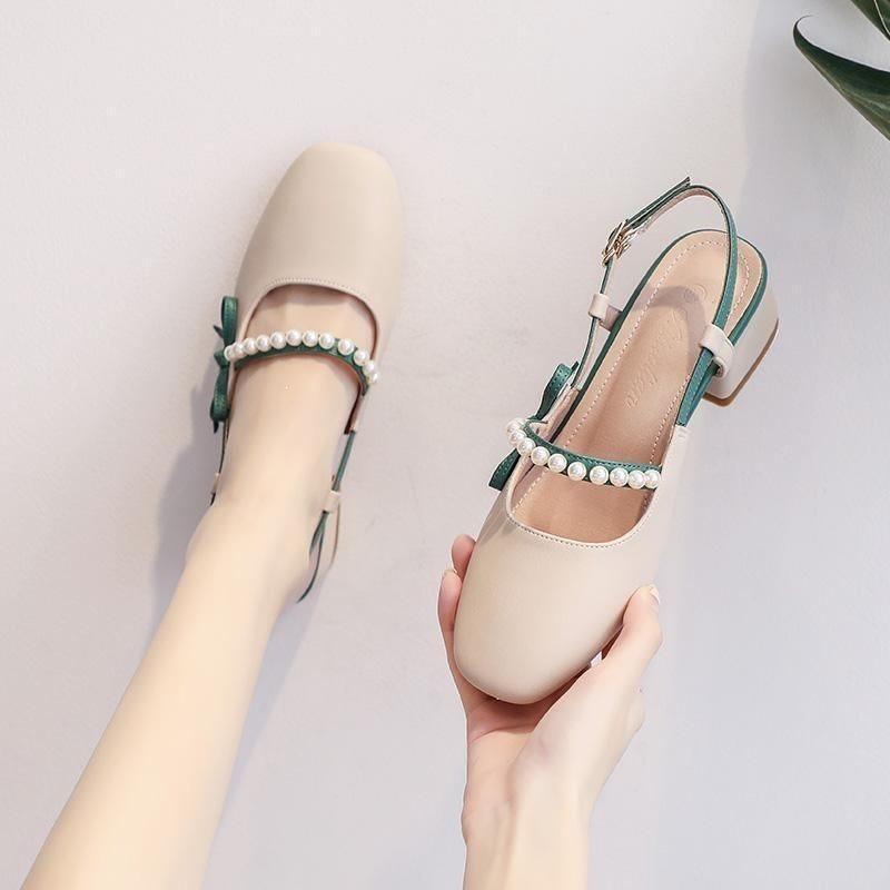 Zapatos casuales de tacón grueso con estilo francés elegante