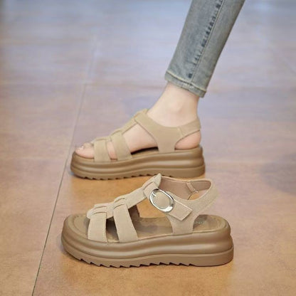 Sandalias tipo Birkenstock de piel genuina con plataforma