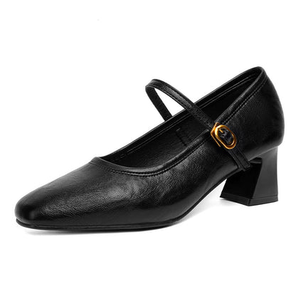 Zapatos de piel suave con tacón grueso – Nuevo