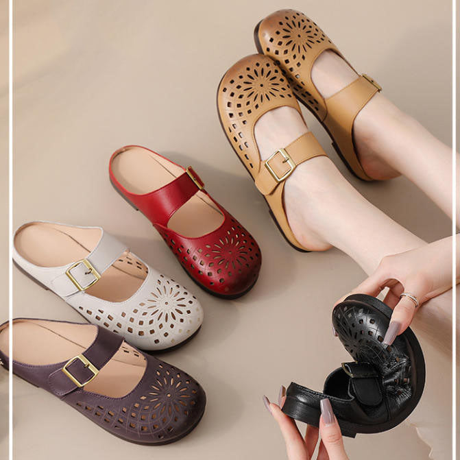 Zapatos de piel genuina con agujeros y suela suave