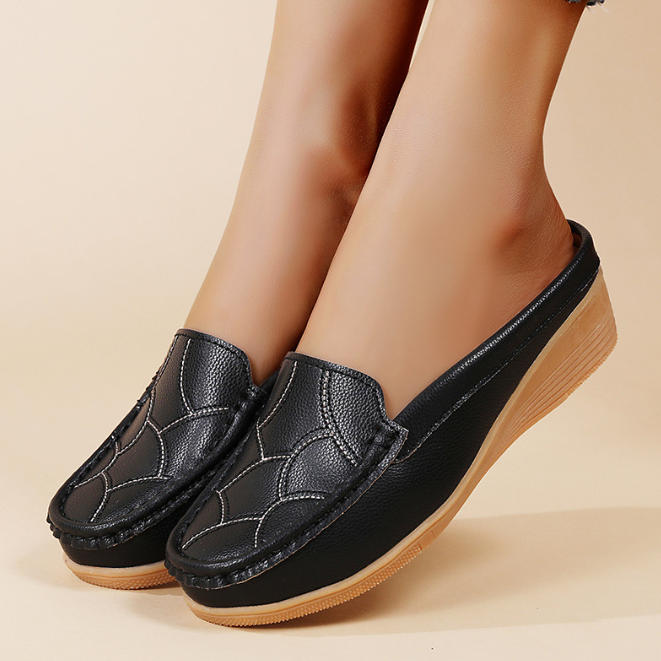 Zapatos casuales de piel genuina con tacón de cuña