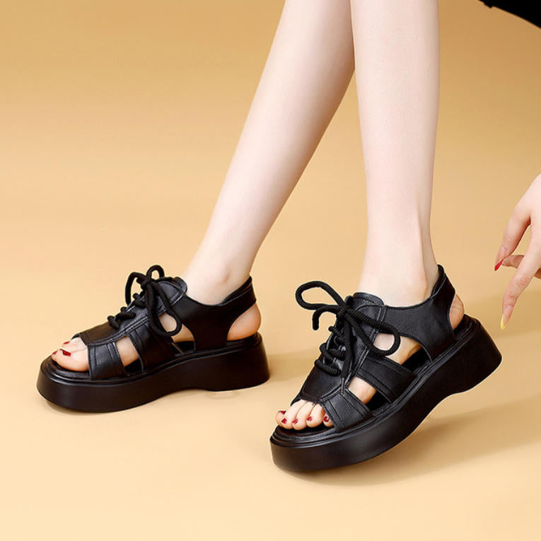 Sandalias gladiador – piel suave, plataforma, realza altura