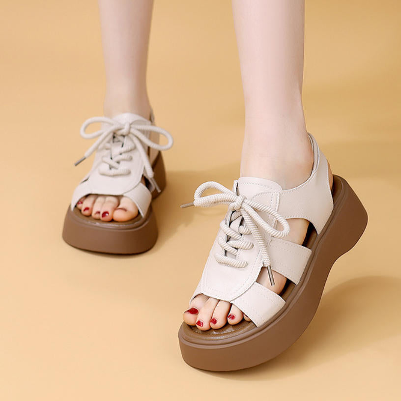 Sandalias gladiador – piel suave, plataforma, realza altura