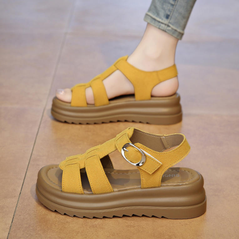 Sandalias tipo Birkenstock de piel genuina con plataforma