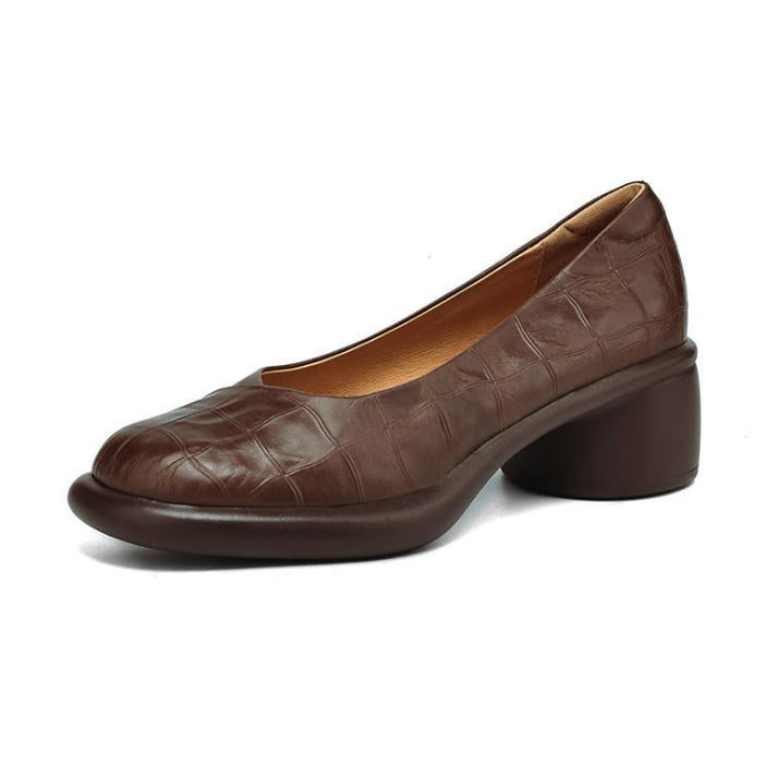 Zapatos de piel – tacón grueso, punta redonda, suela suave