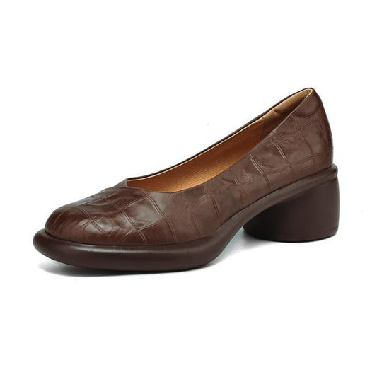Zapatos de piel – tacón grueso, punta redonda, suela suave