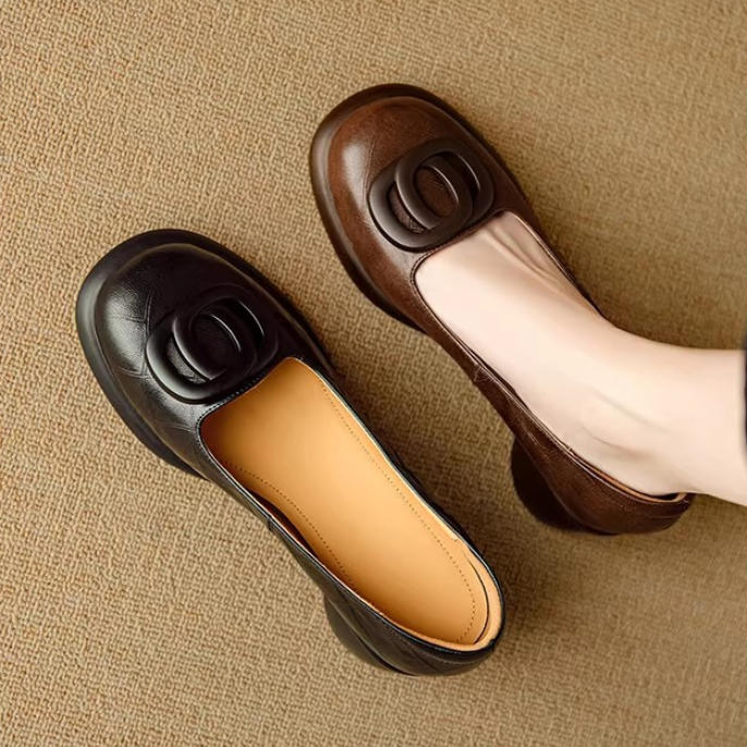 Zapatos casuales de piel suave con plataforma y estilo francés retro