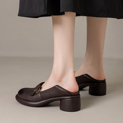 Zapatos de piel suave con tacón medio, punta redonda y plataforma