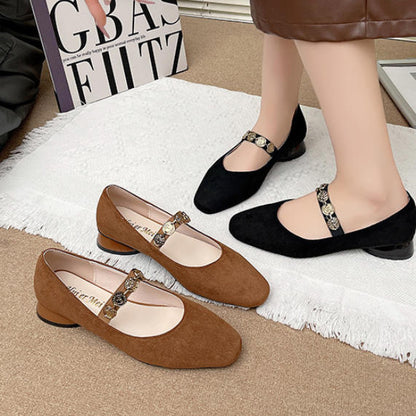 Zapatos de piel de ante con punta cuadrada y estilo retro
