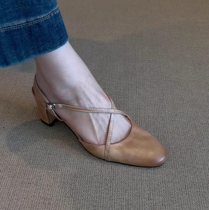 Sandalias de tacón alto con tiras cruzadas en piel de res
