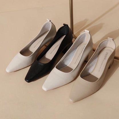 Tacones de piel genuina con punta cuadrada, tacón grueso de 5 cm