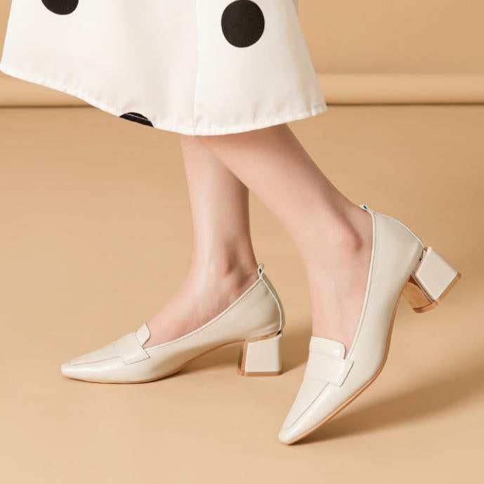 Tacones de piel genuina con tacón grueso y estilo elegante