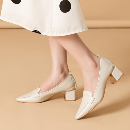 Tacones de piel genuina con tacón grueso y estilo elegante