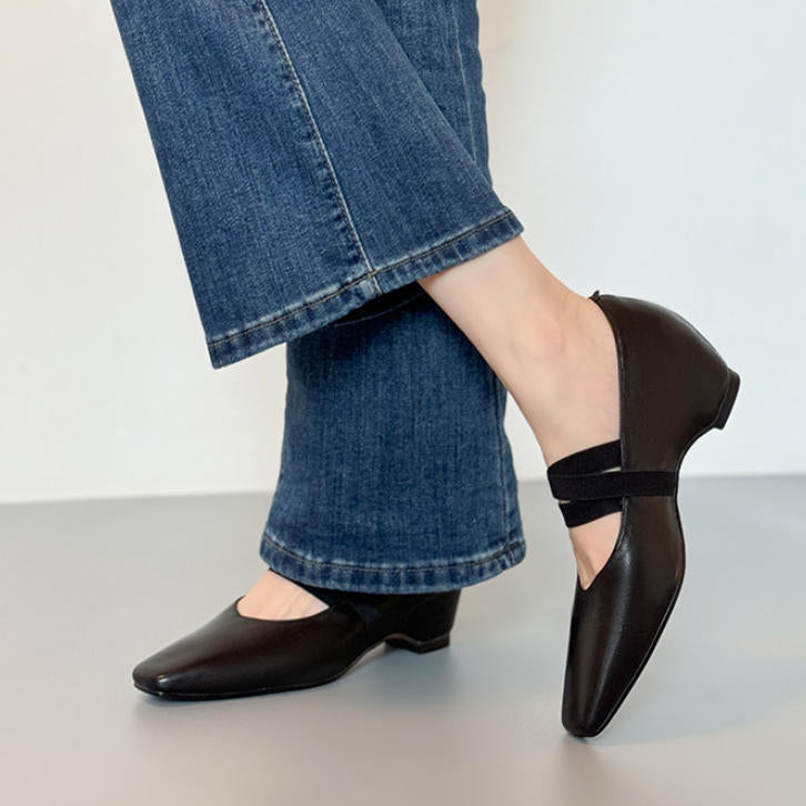 Zapatos de piel estilo ballet con banda elástica