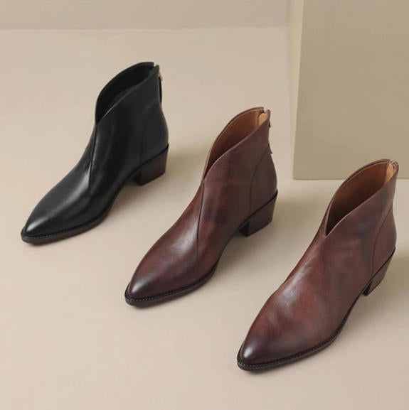 Botines de punta afilada con tacón grueso para mujer