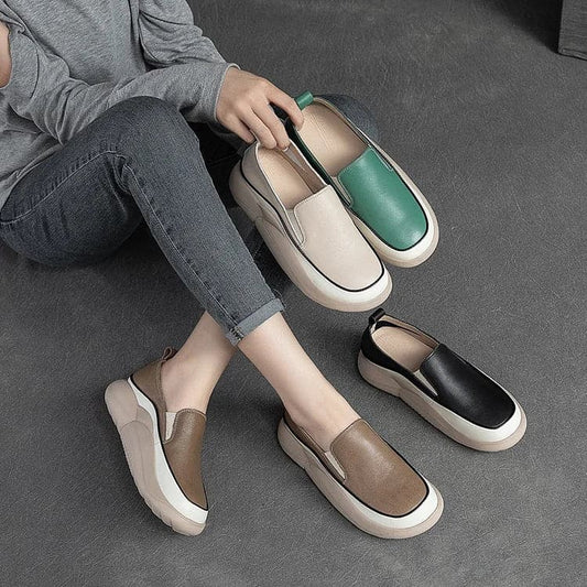 Zapatos bajos de piel con suela gruesa 2025